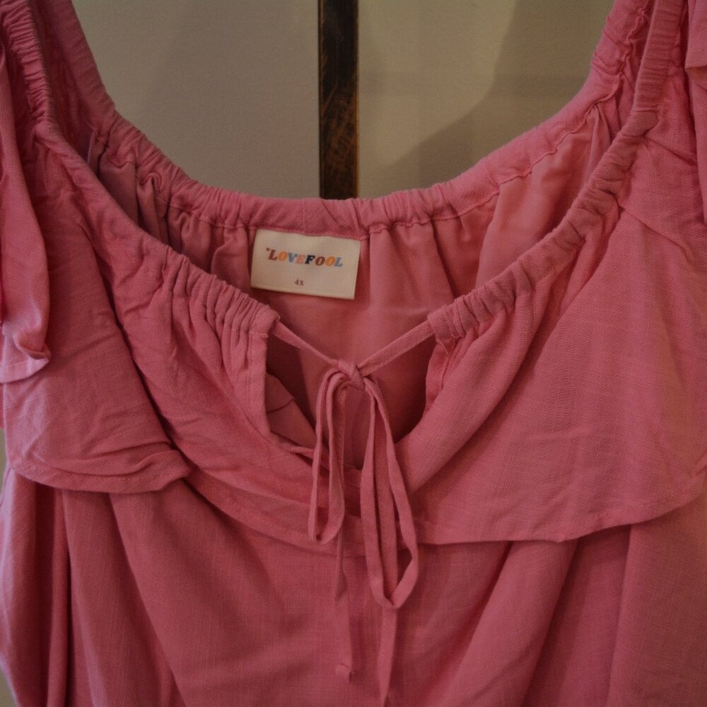 💖 LoveFool Pink Ruffle Cold-Shoulder Top – Plus Size 4X – NWT